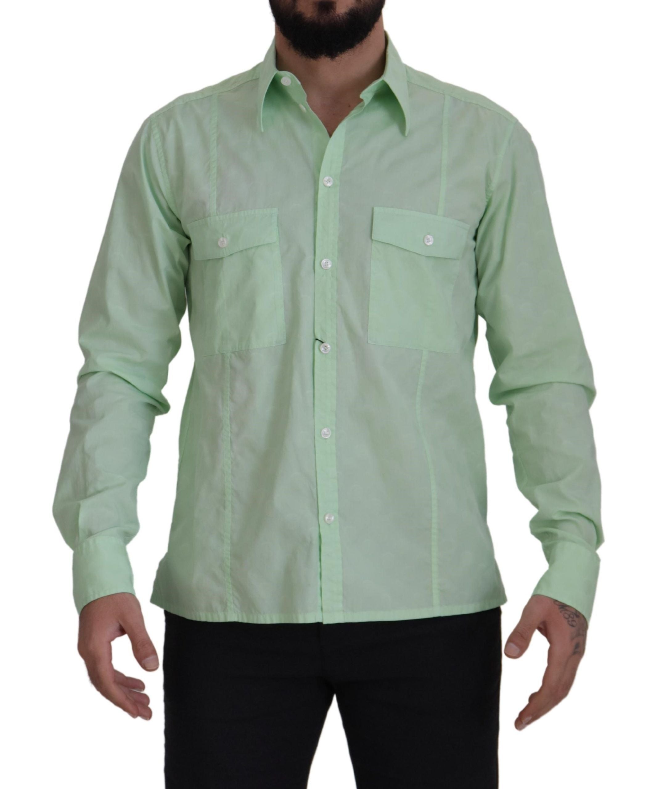 Camisa casual de corte entallado con botones y color verde menta de Dolce & Gabbana