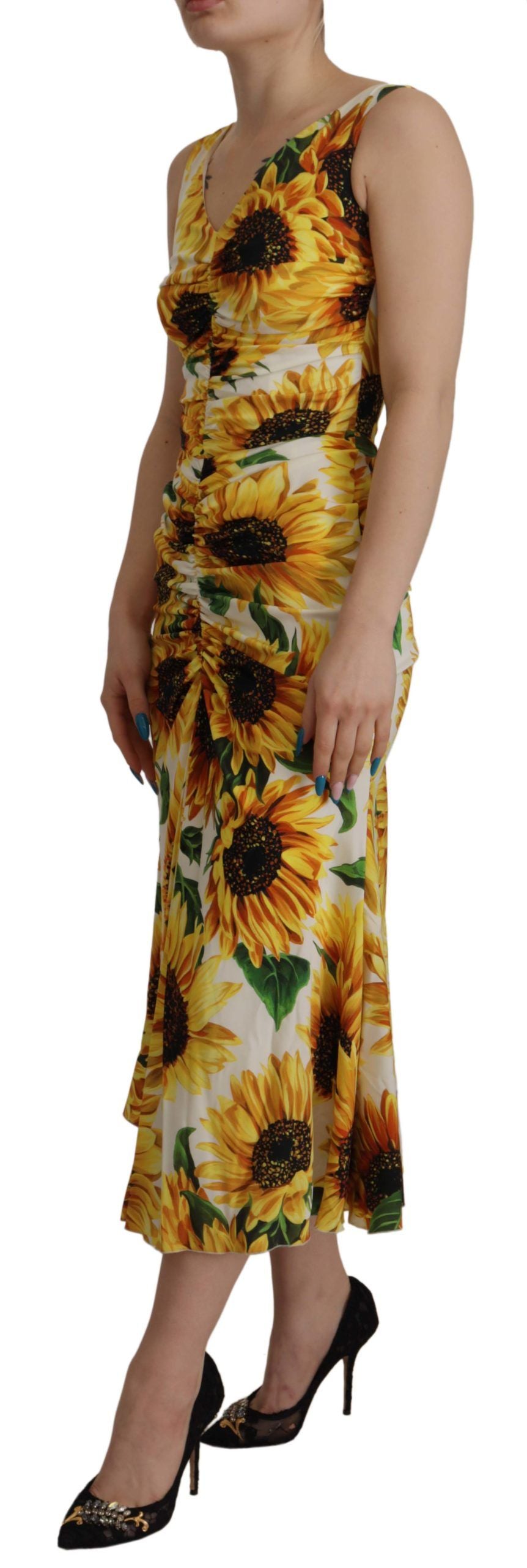 Vestido midi Dolce & Gabbana elegante con estampado floral blanco