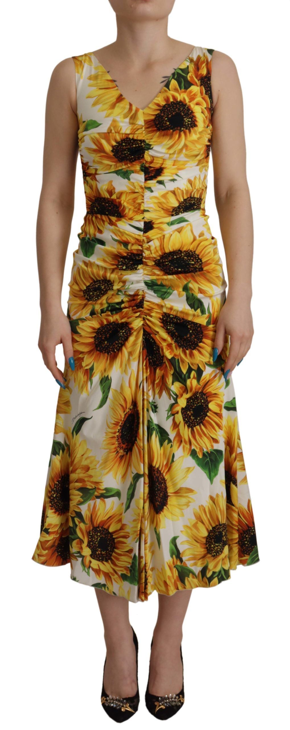 Vestido midi Dolce & Gabbana elegante con estampado floral blanco