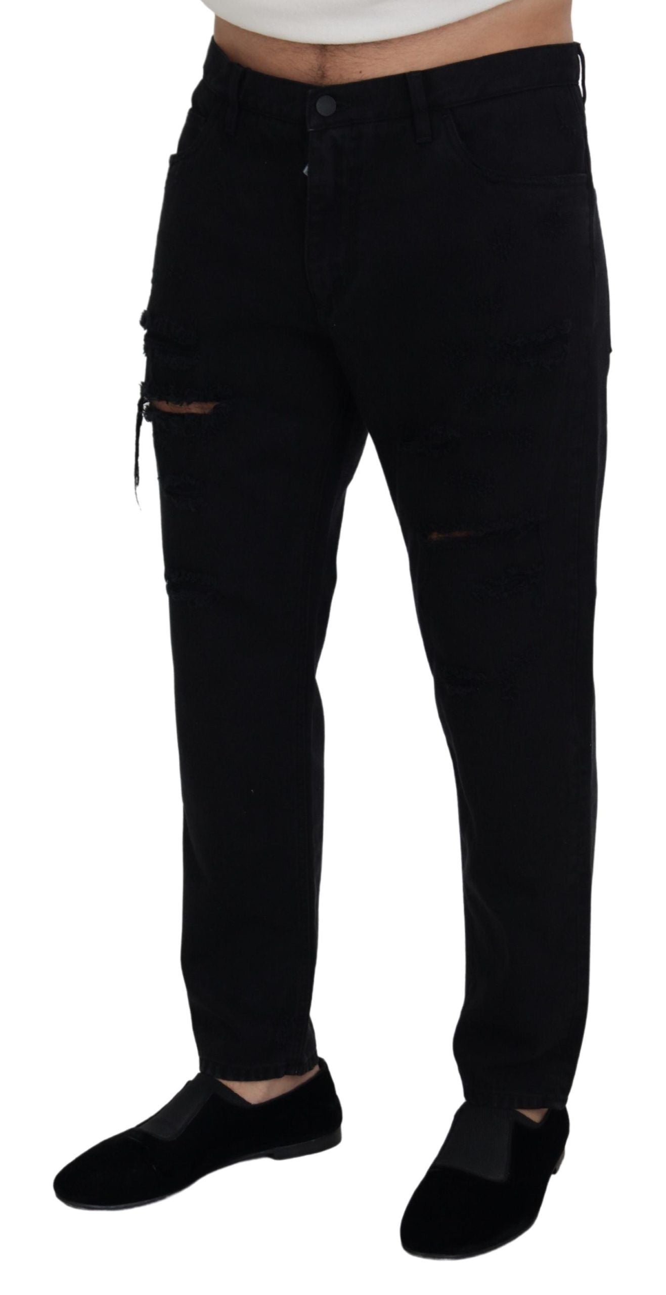 Dolce & Gabbana Elegantes Jeans Italianos Negros de Corte Holgado