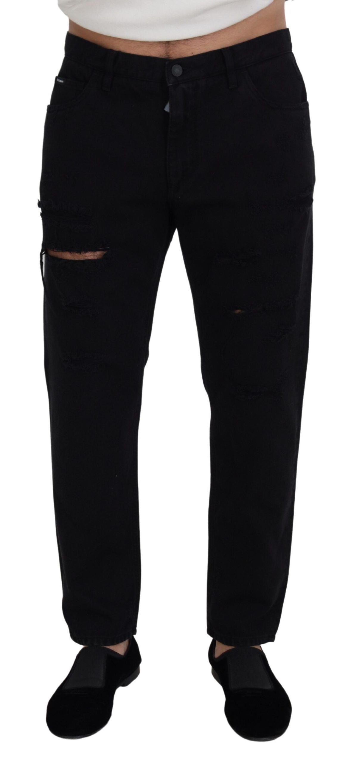 Dolce & Gabbana Elegantes Jeans Italianos Negros de Corte Holgado