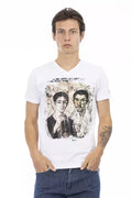 Trussardi Action Elegant V-Neck Designer Tee with Chic Front Print