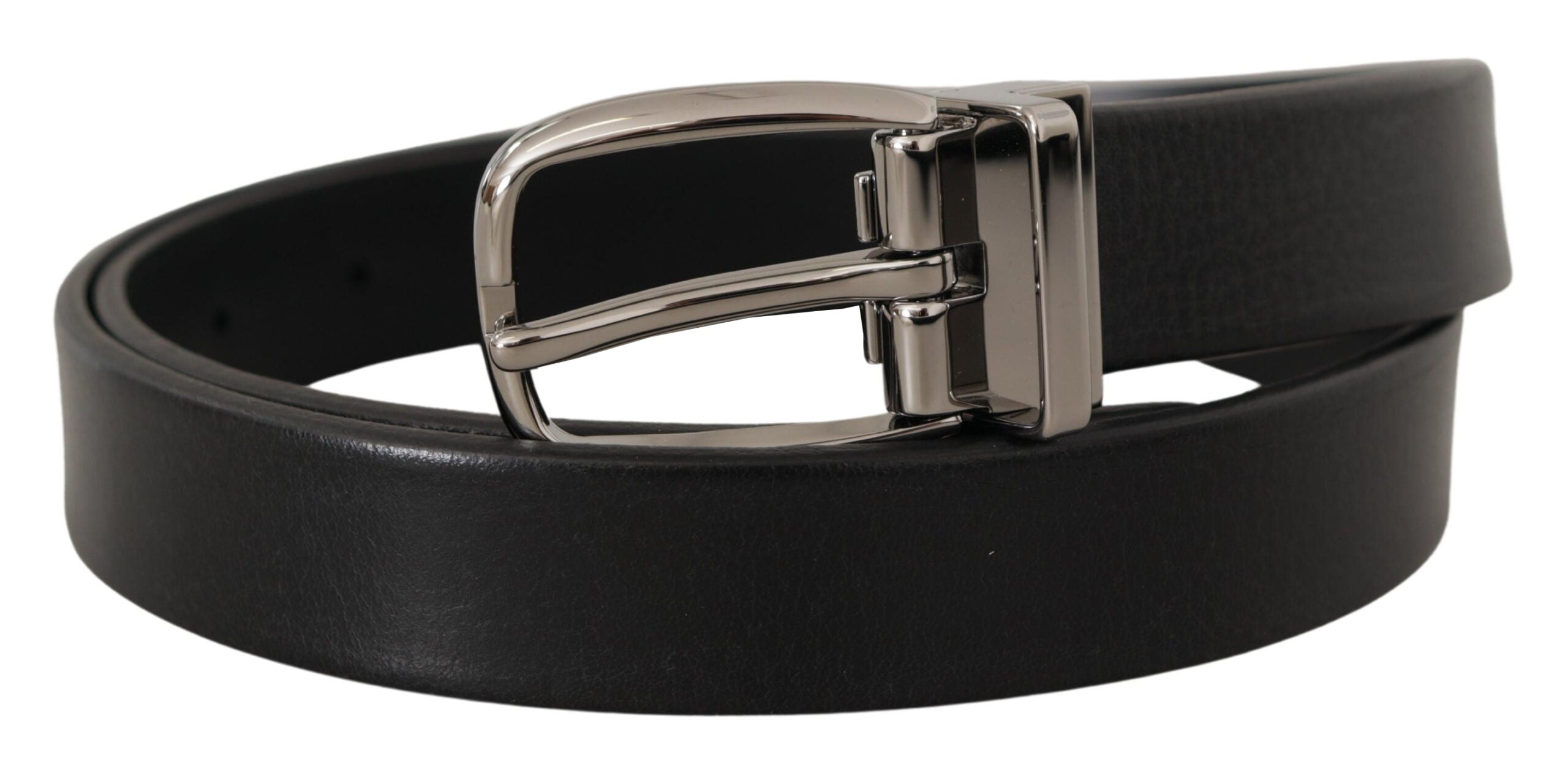 Cinturón Dolce & Gabbana elegante de cuero negro con hebilla metálica