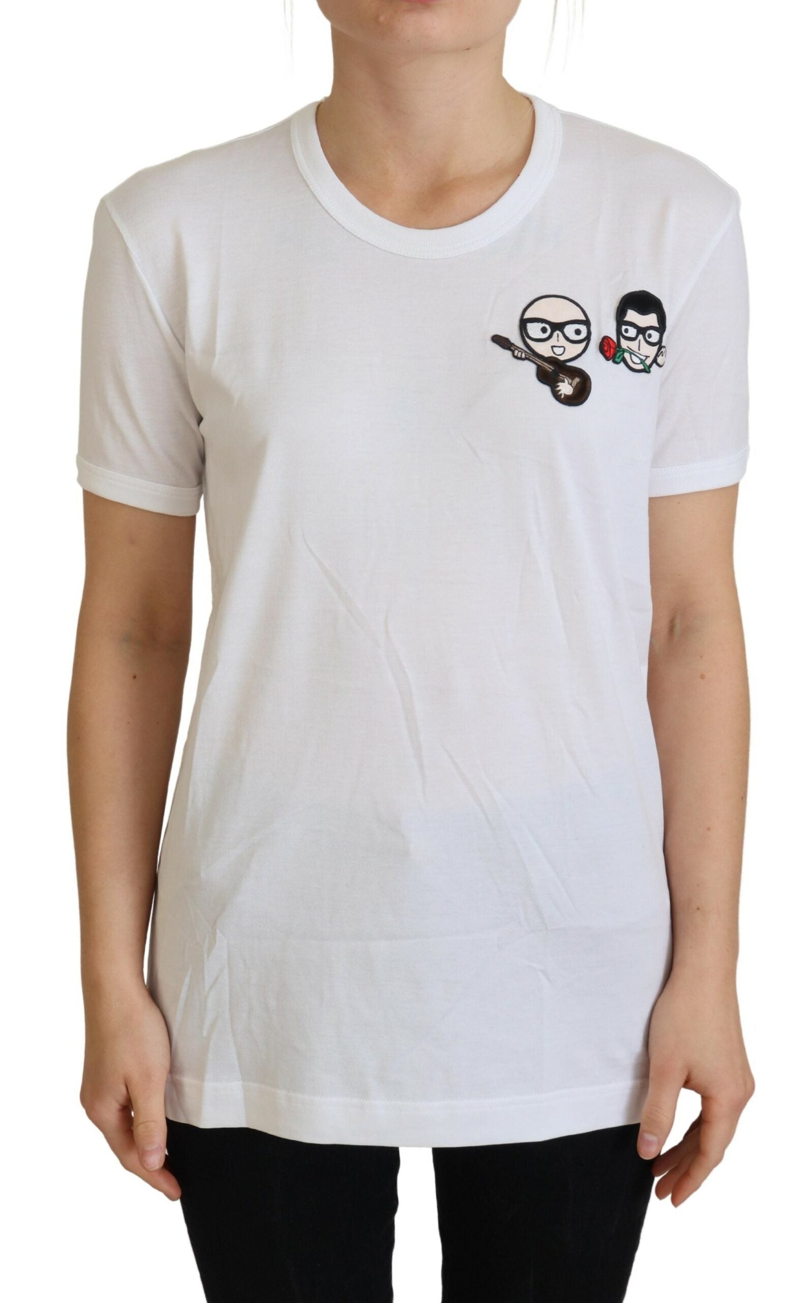 Camiseta de algodón elegante de cuello redondo blanca de Dolce & Gabbana