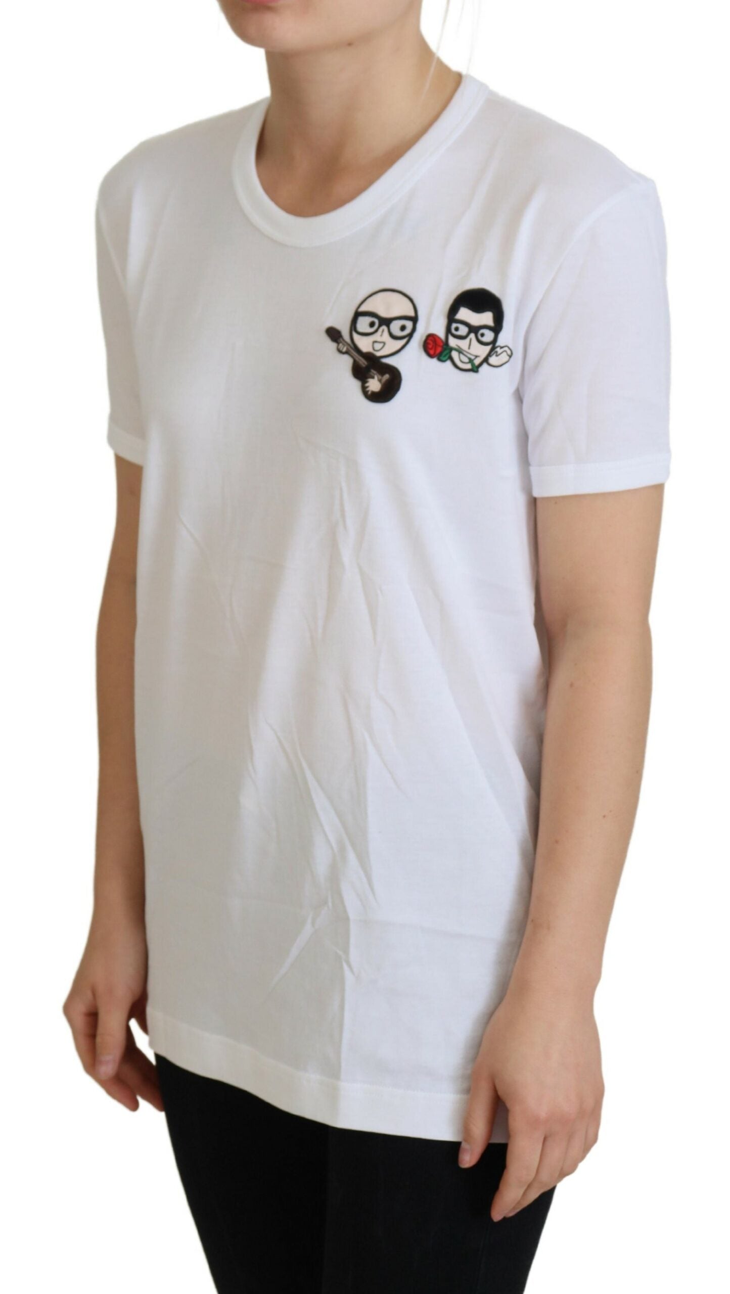 Camiseta de algodón elegante de cuello redondo blanca de Dolce & Gabbana