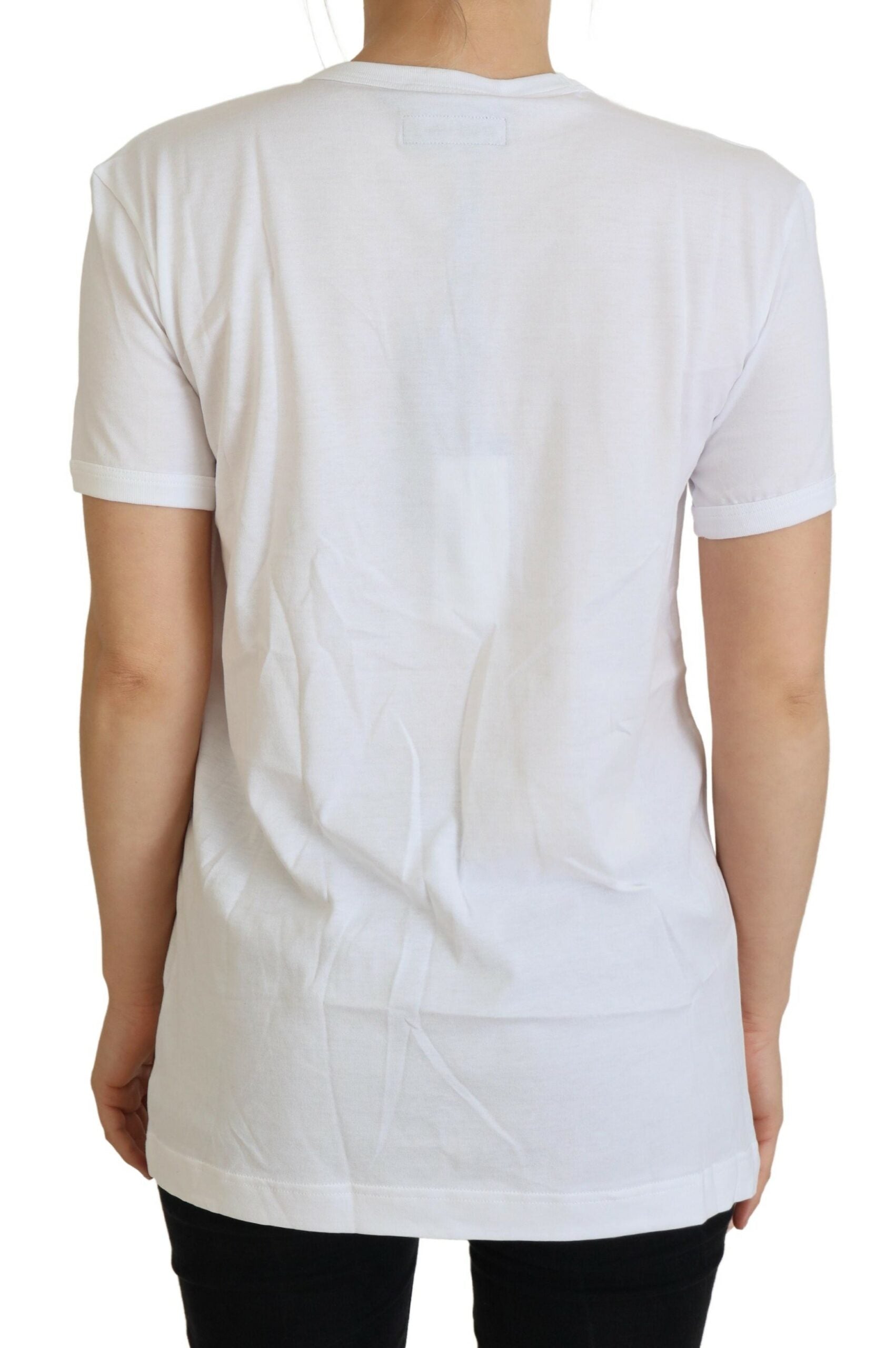 Camiseta de algodón elegante de cuello redondo blanca de Dolce & Gabbana