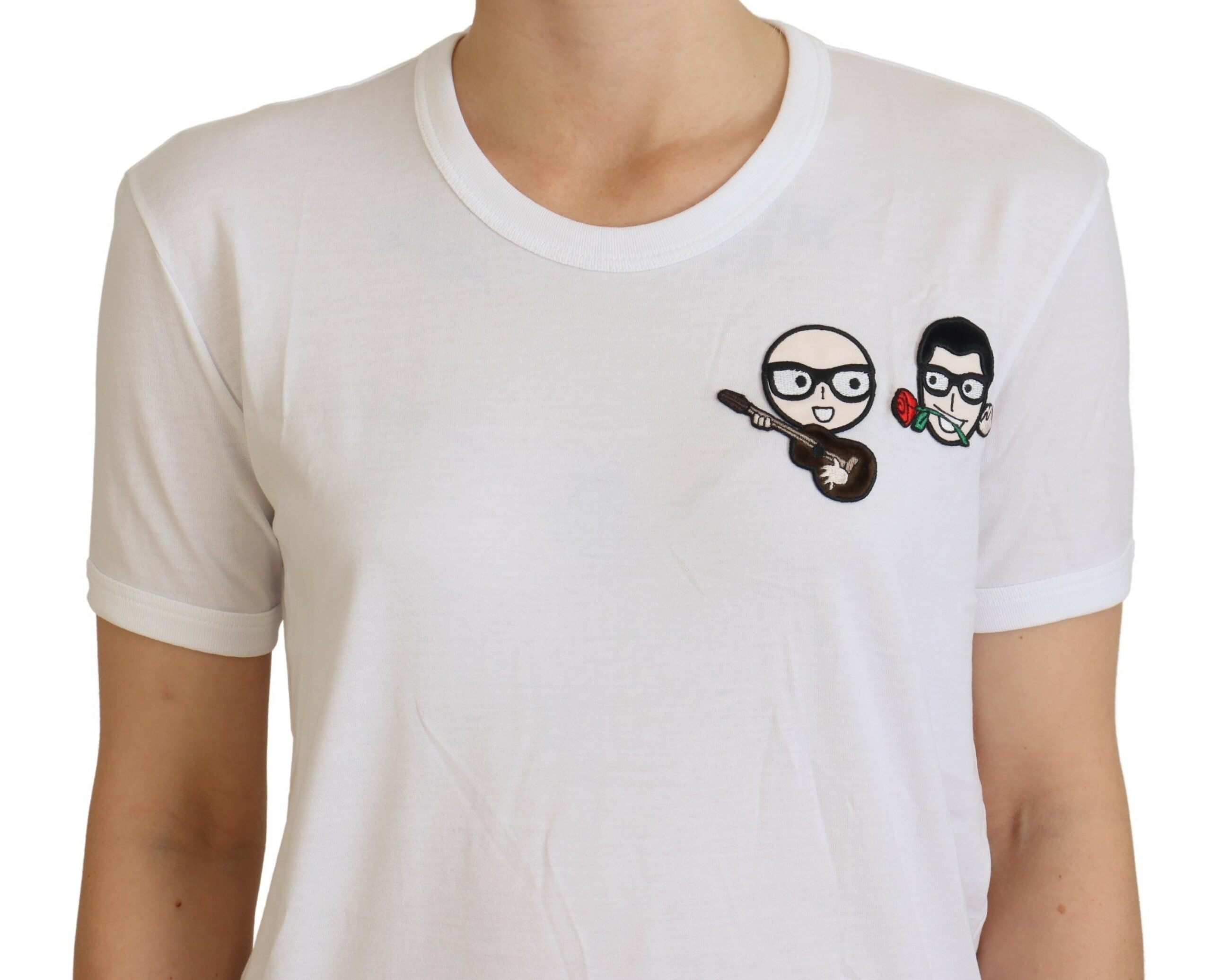 Camiseta de algodón elegante de cuello redondo blanca de Dolce & Gabbana