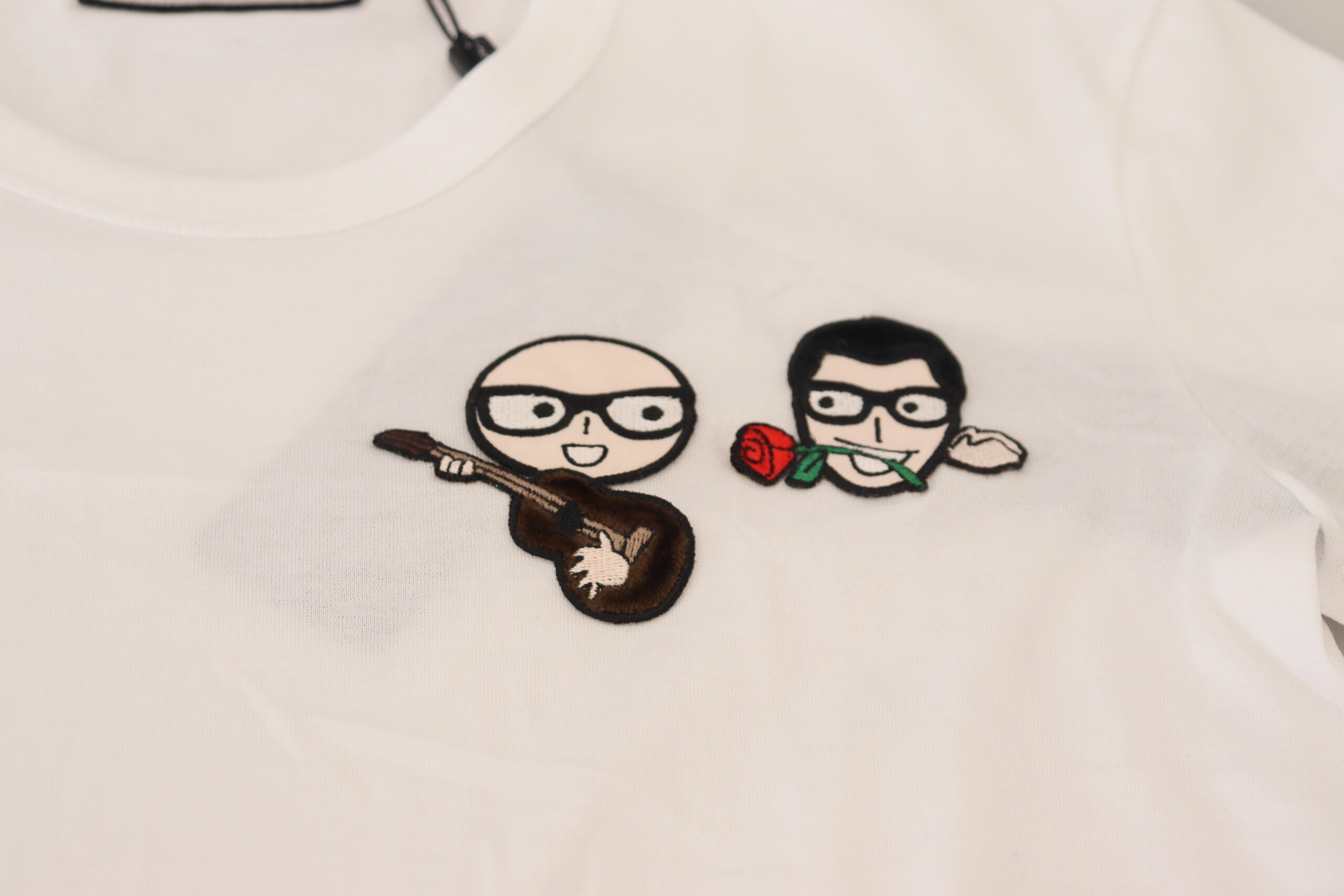 Camiseta de algodón elegante de cuello redondo blanca de Dolce & Gabbana