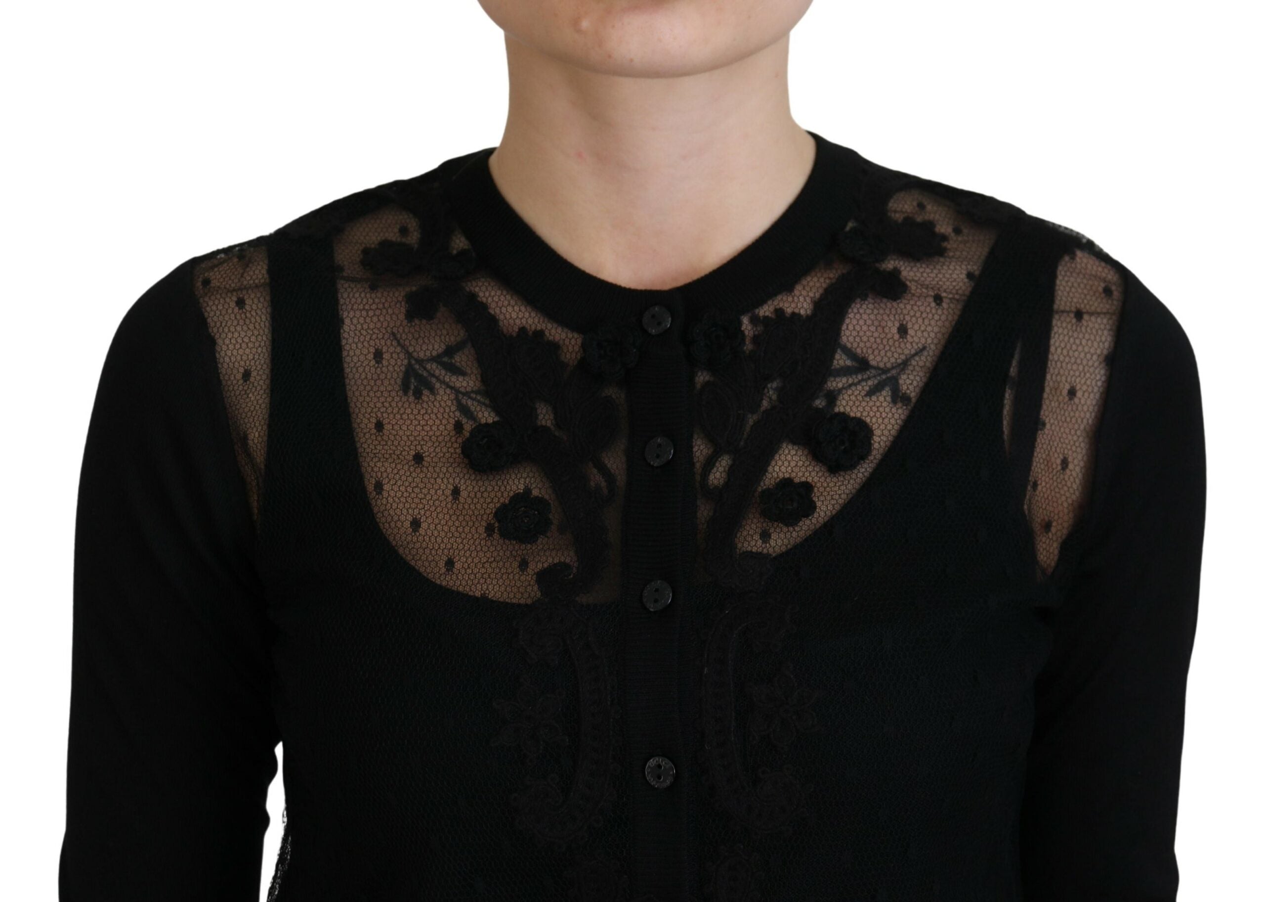 Dolce & Gabbana Elegant Black Floral Lace Cardigan Sweater