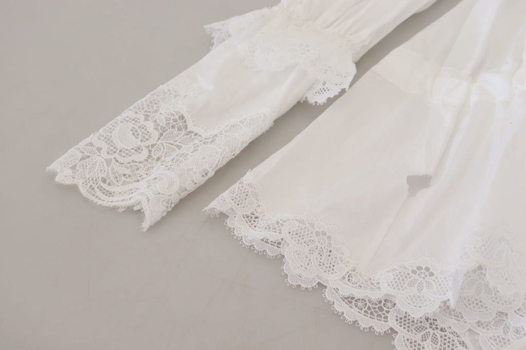 Dolce & Gabbana Elegant White Lace Trim Cotton Blouse