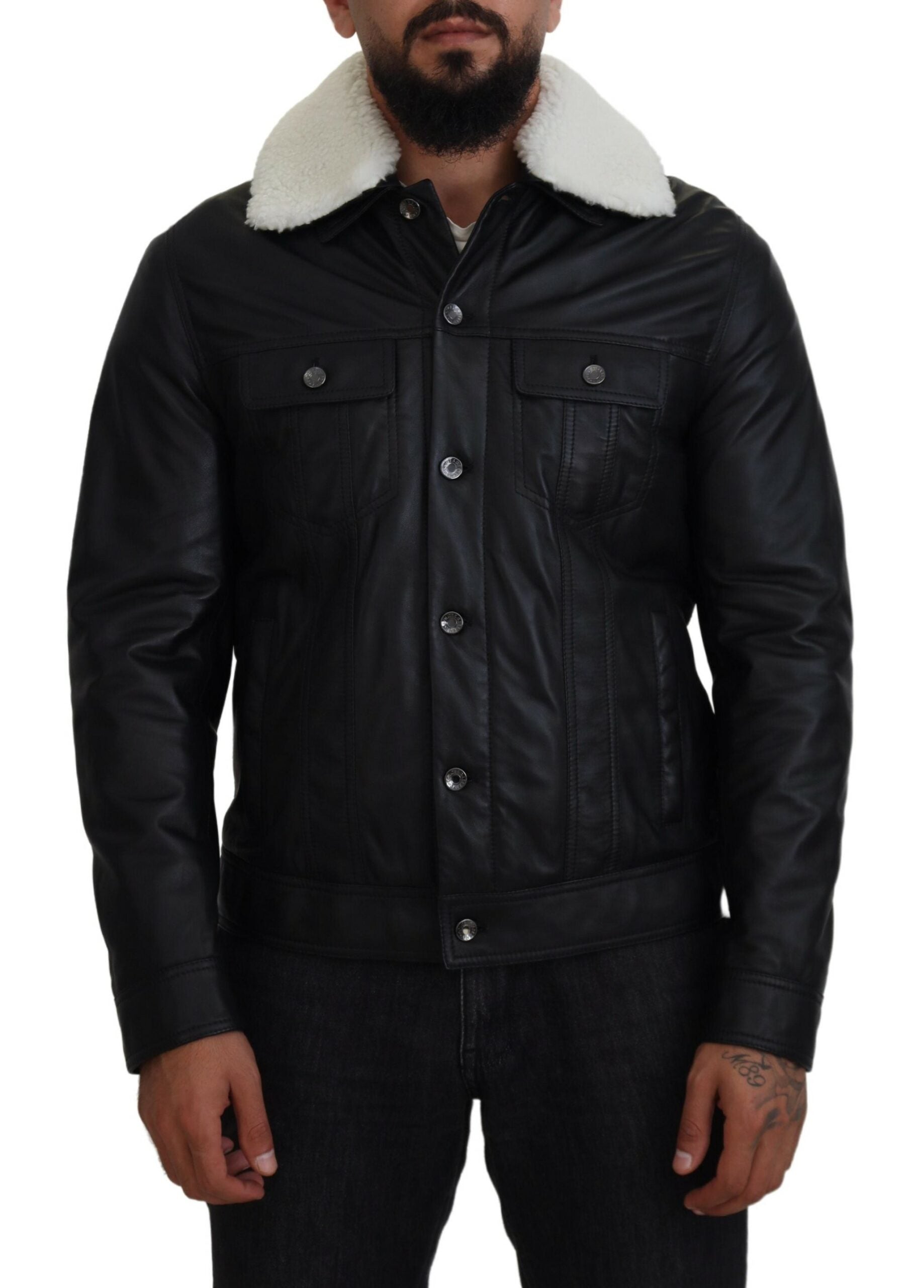 Chaqueta Bomber Dolce & Gabbana Elegante de Cuero Negro