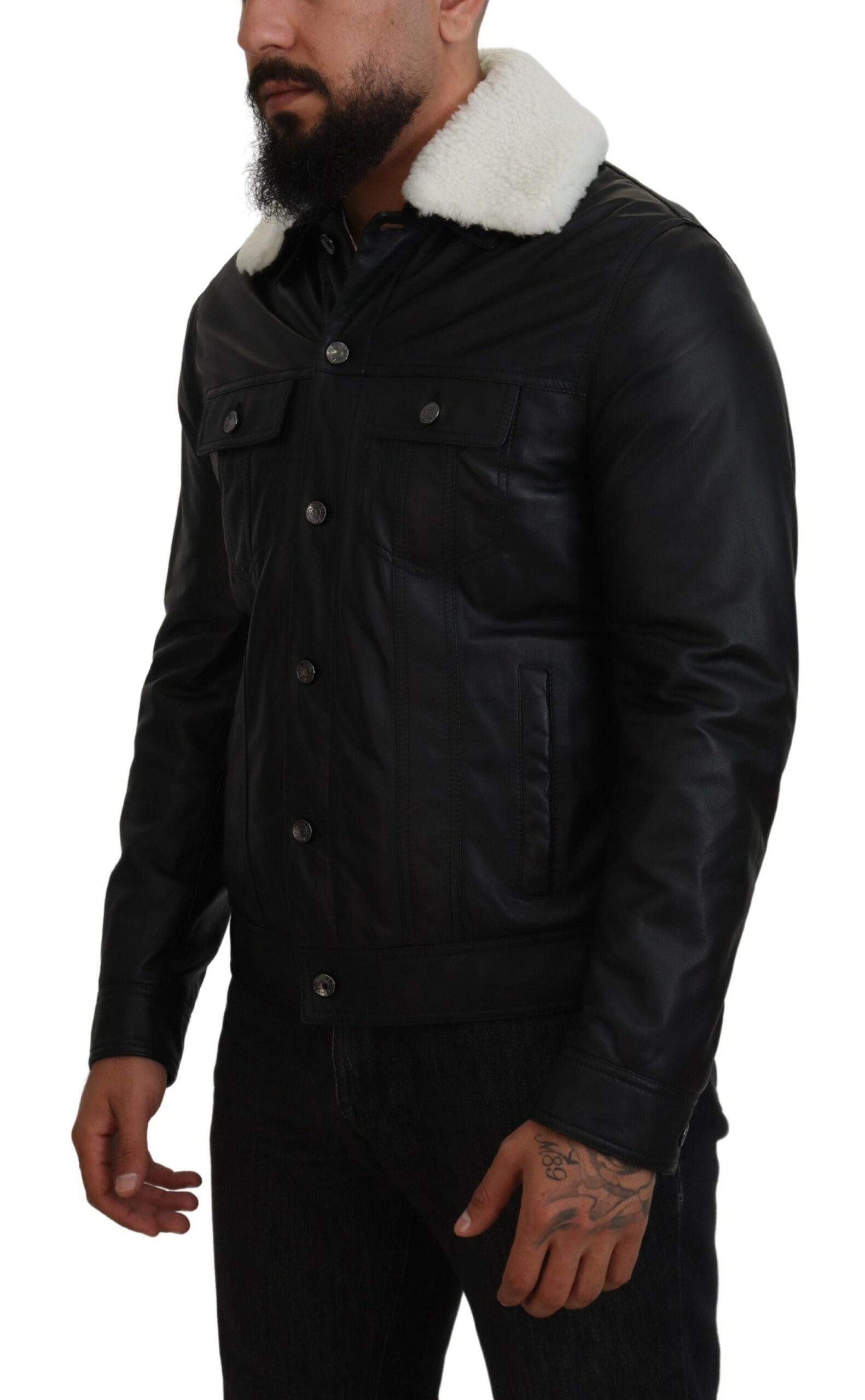 Chaqueta Bomber Dolce & Gabbana Elegante de Cuero Negro
