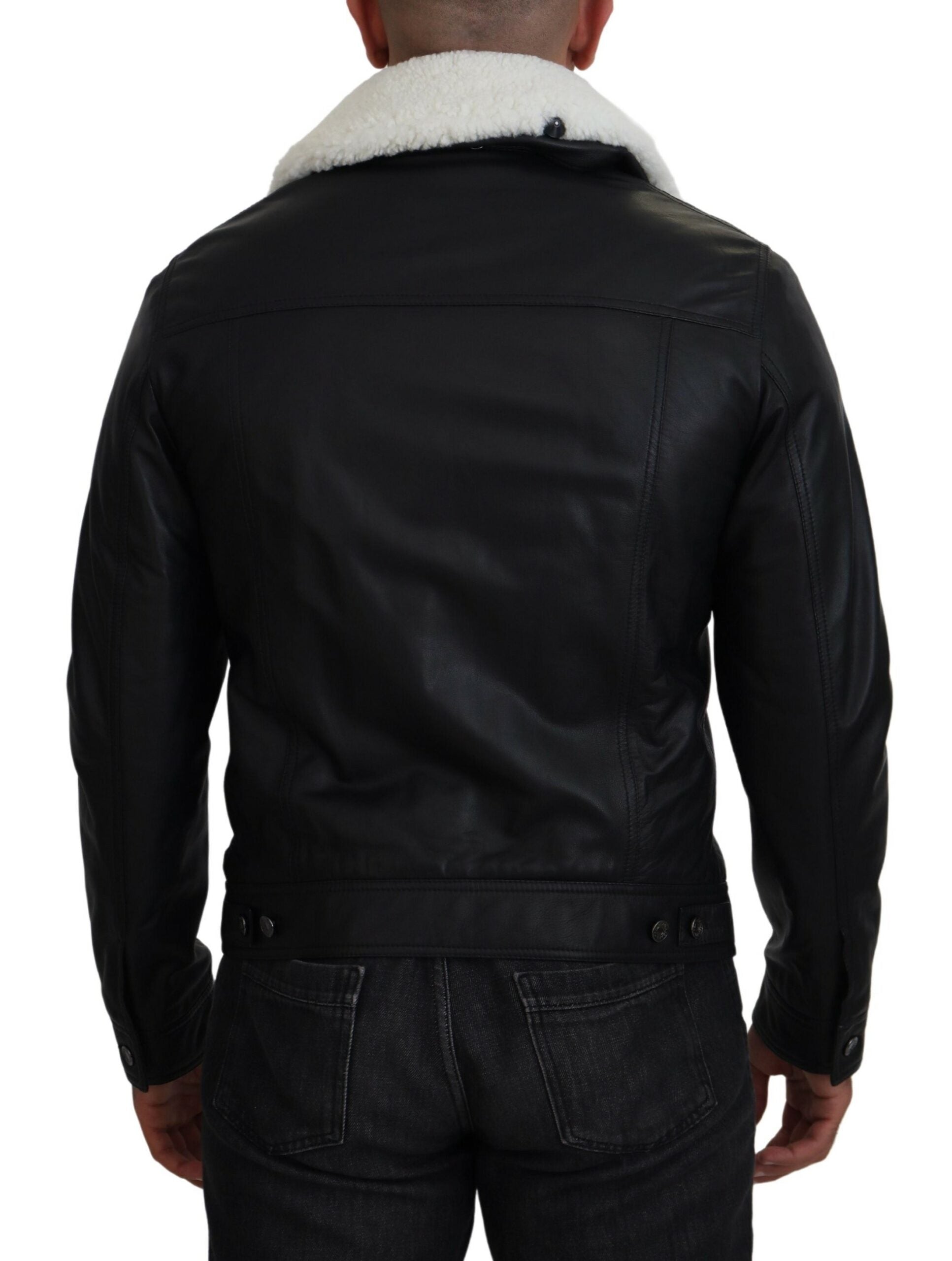 Chaqueta Bomber Dolce & Gabbana Elegante de Cuero Negro