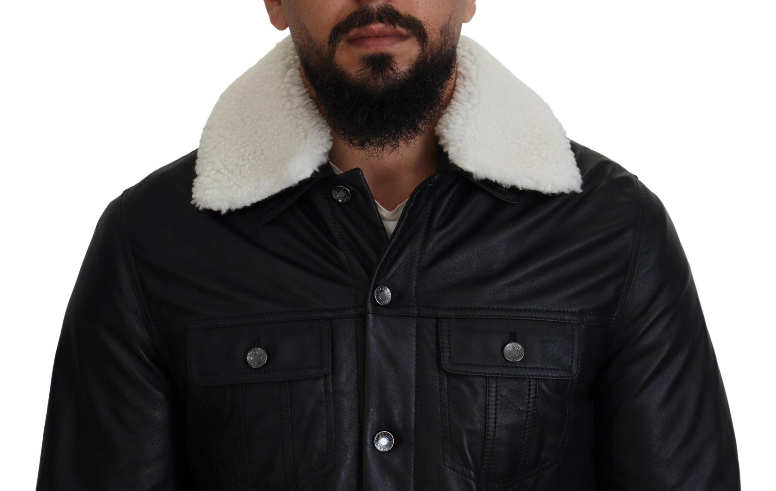 Chaqueta Bomber Dolce & Gabbana Elegante de Cuero Negro