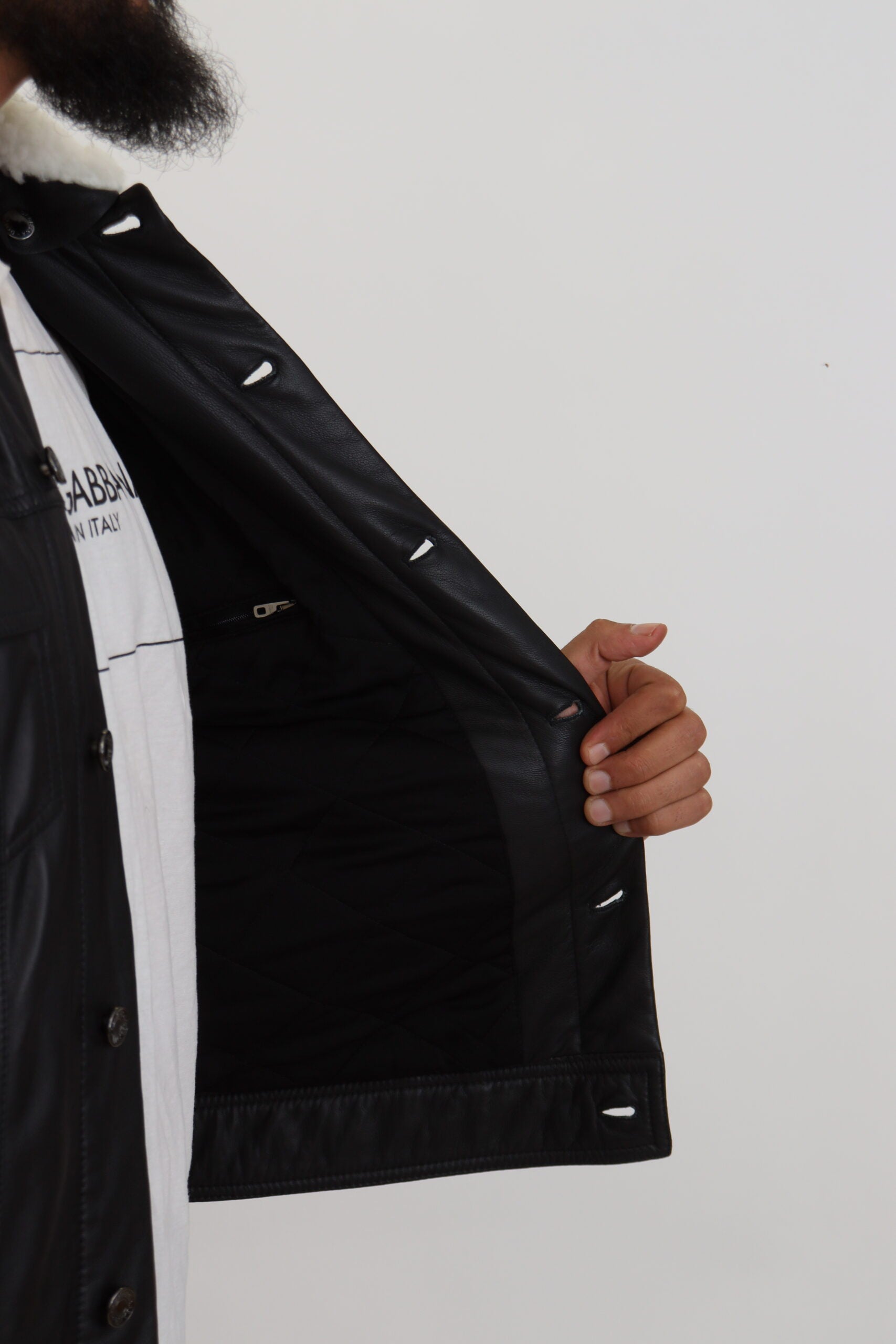 Chaqueta Bomber Dolce & Gabbana Elegante de Cuero Negro