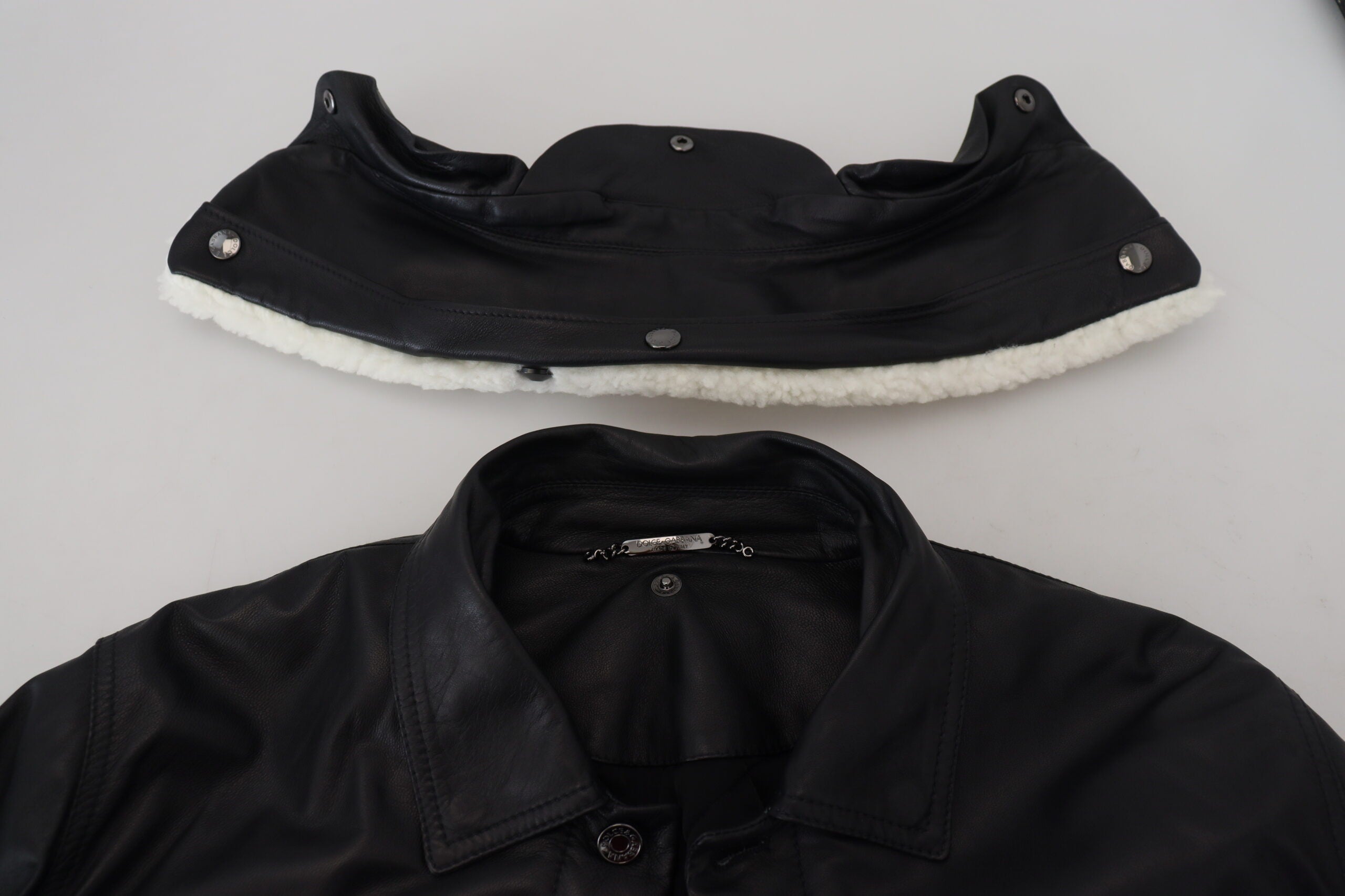 Chaqueta Bomber Dolce & Gabbana Elegante de Cuero Negro