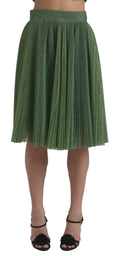 Dolce & Gabbana Enchanting Metallic Green Pleated A-Line Skirt