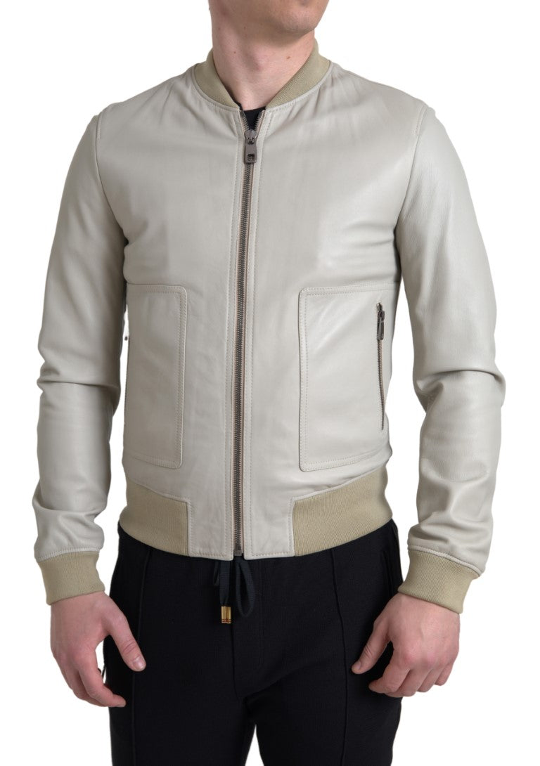 Chaqueta bomber de piel color crema de Dolce & Gabbana