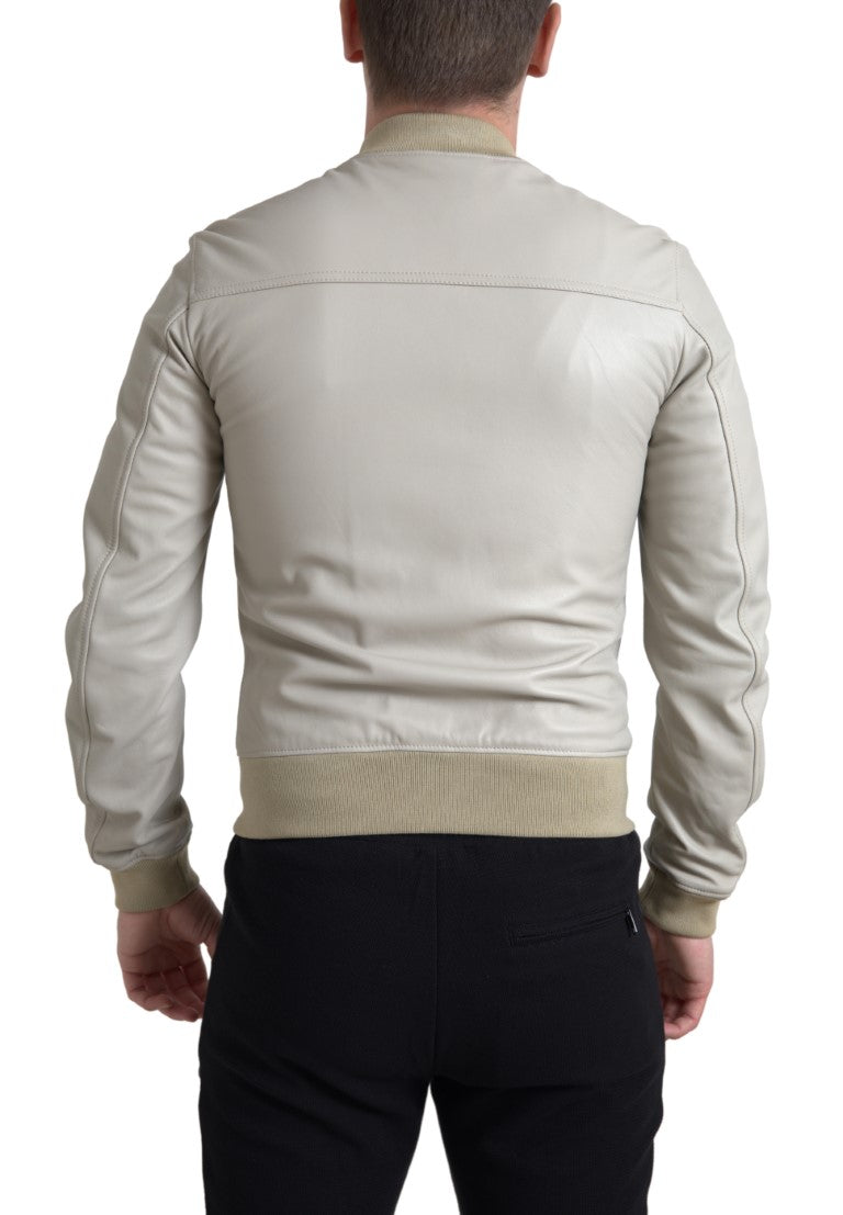 Chaqueta bomber de piel color crema de Dolce & Gabbana