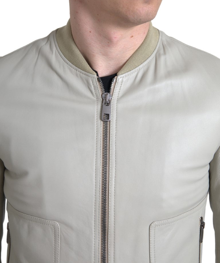 Chaqueta bomber de piel color crema de Dolce & Gabbana