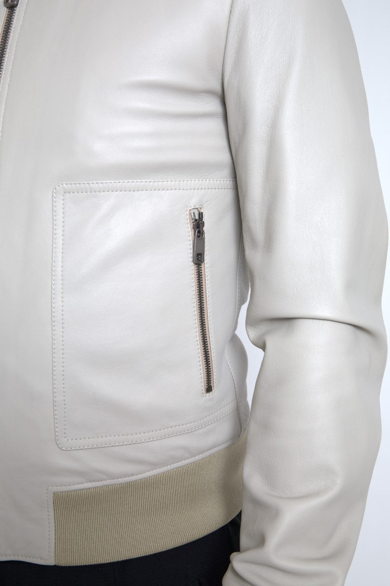 Chaqueta bomber de piel color crema de Dolce & Gabbana