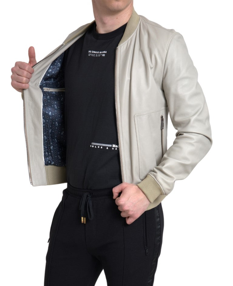 Chaqueta bomber de piel color crema de Dolce & Gabbana