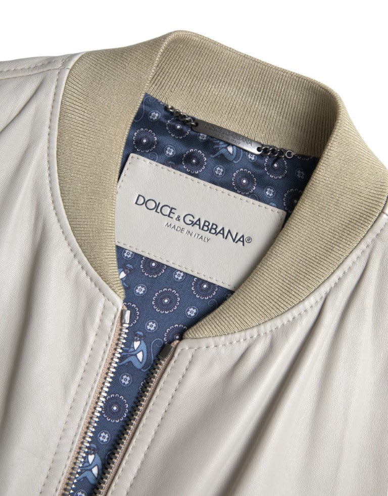 Chaqueta bomber de piel color crema de Dolce & Gabbana
