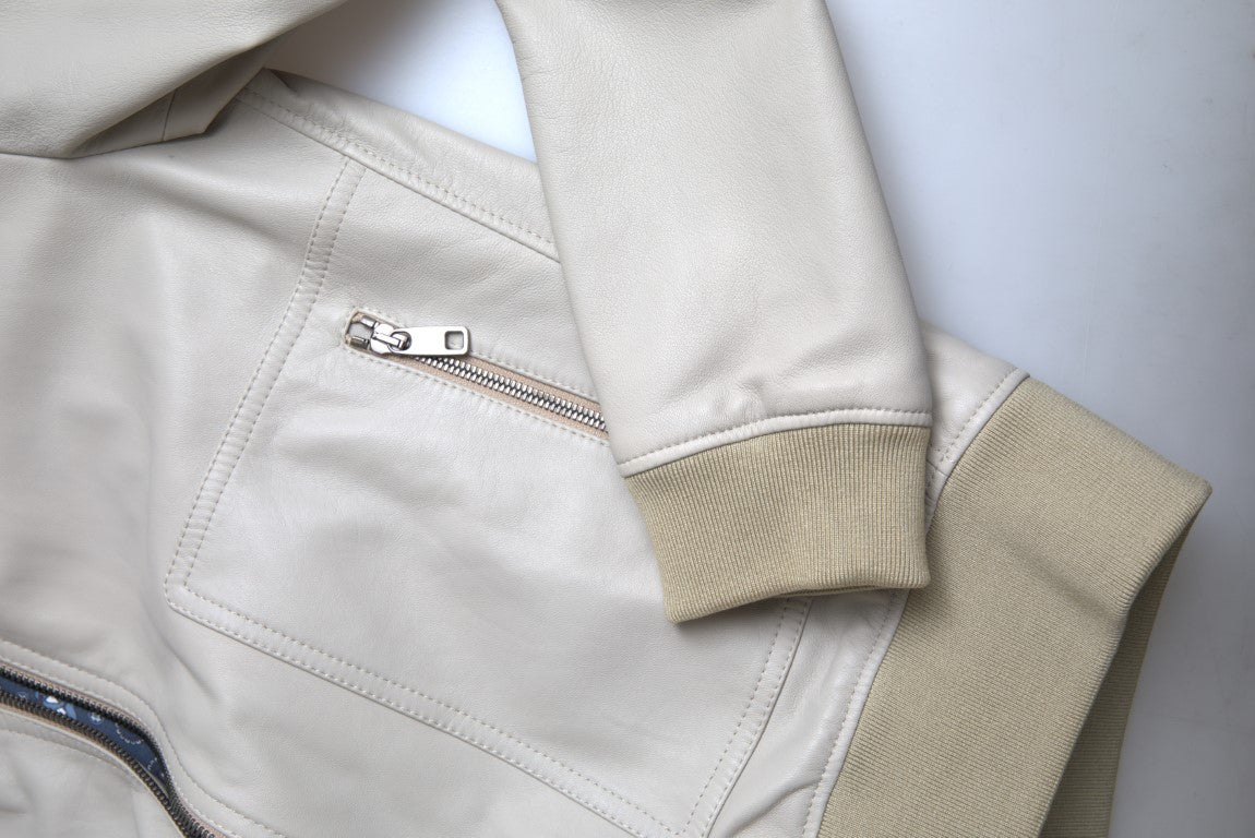 Chaqueta bomber de piel color crema de Dolce & Gabbana