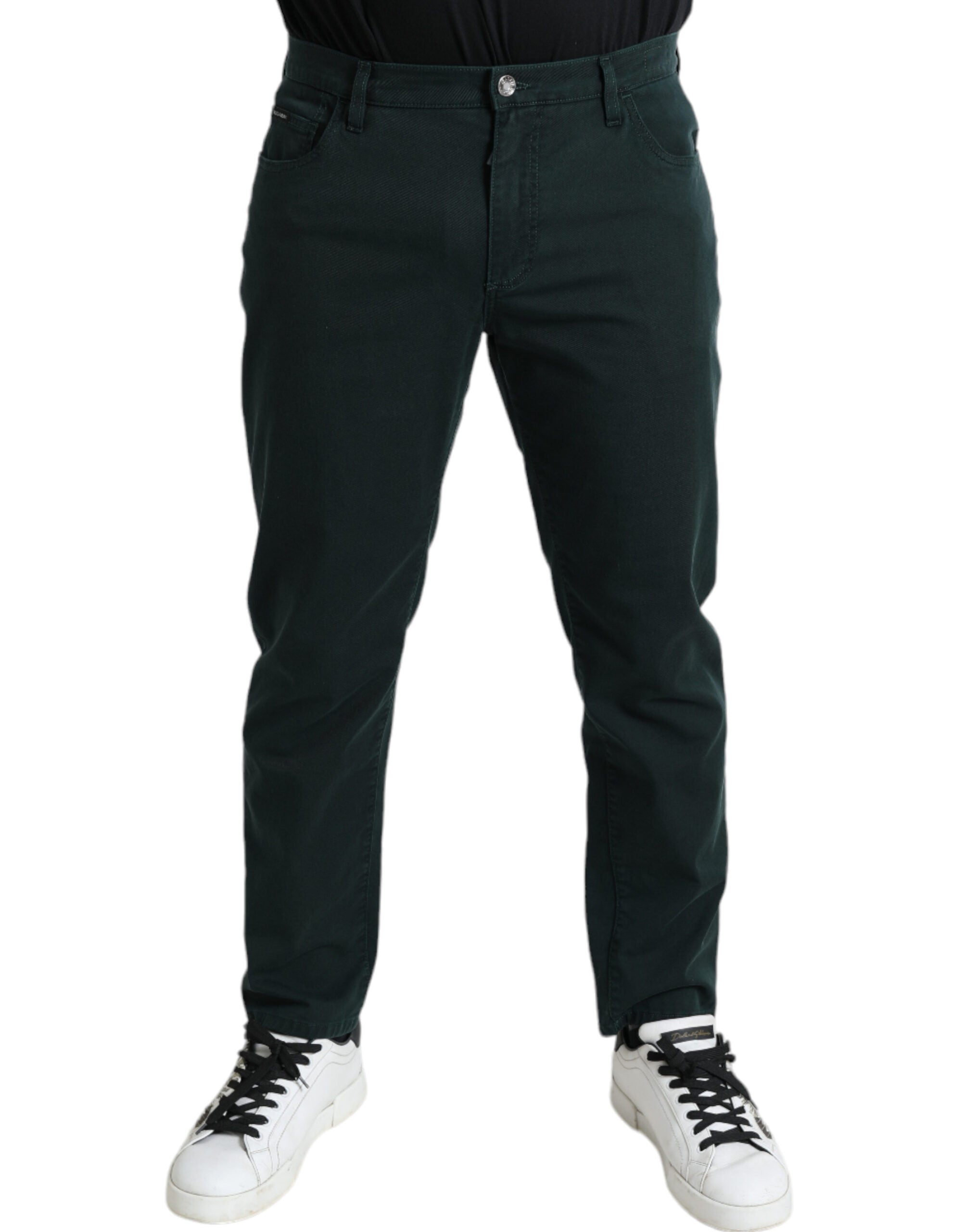 Dolce & Gabbana Elegantes Jeans Verdes de Algodón Ajustados