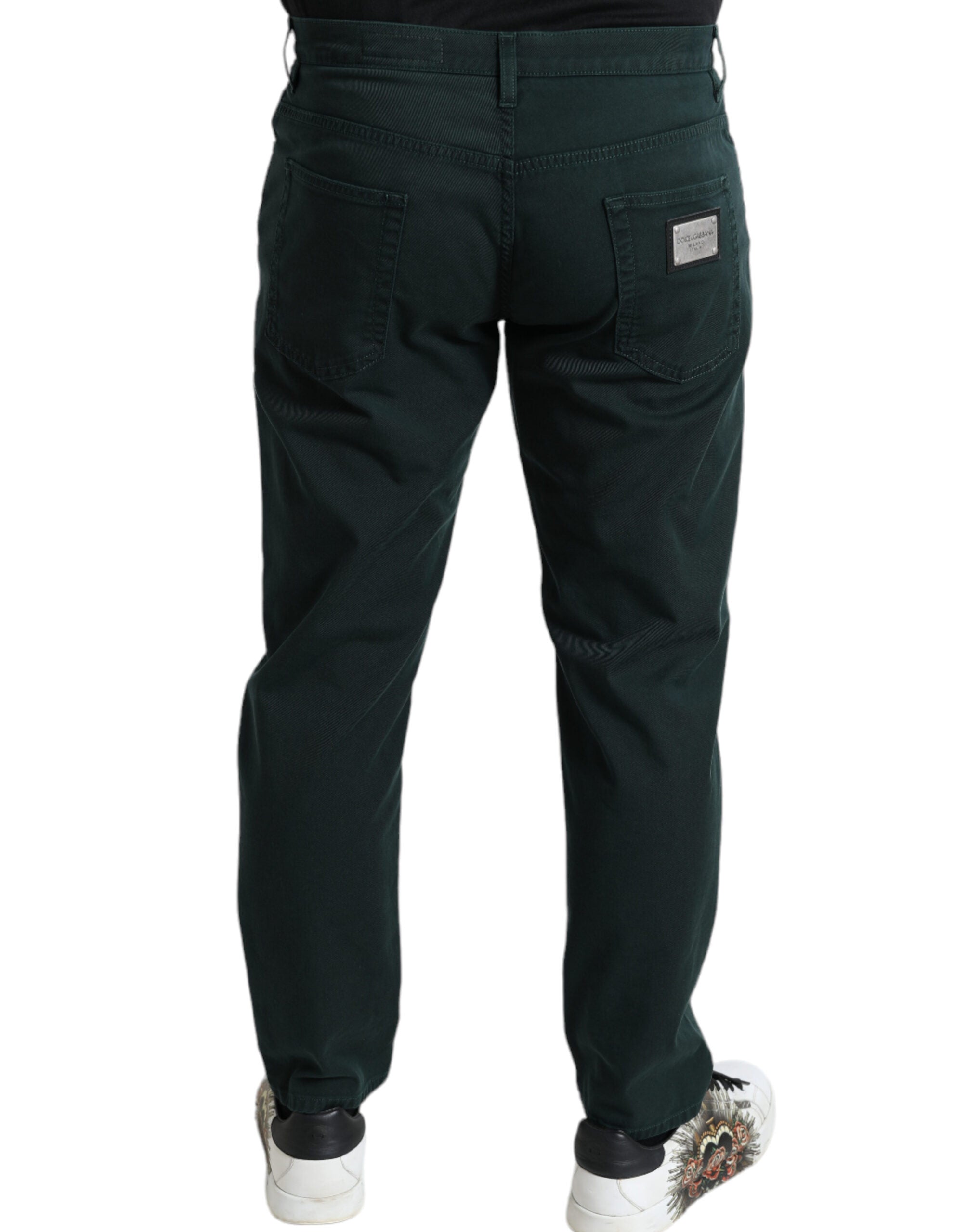 Dolce & Gabbana Elegantes Jeans Verdes de Algodón Ajustados