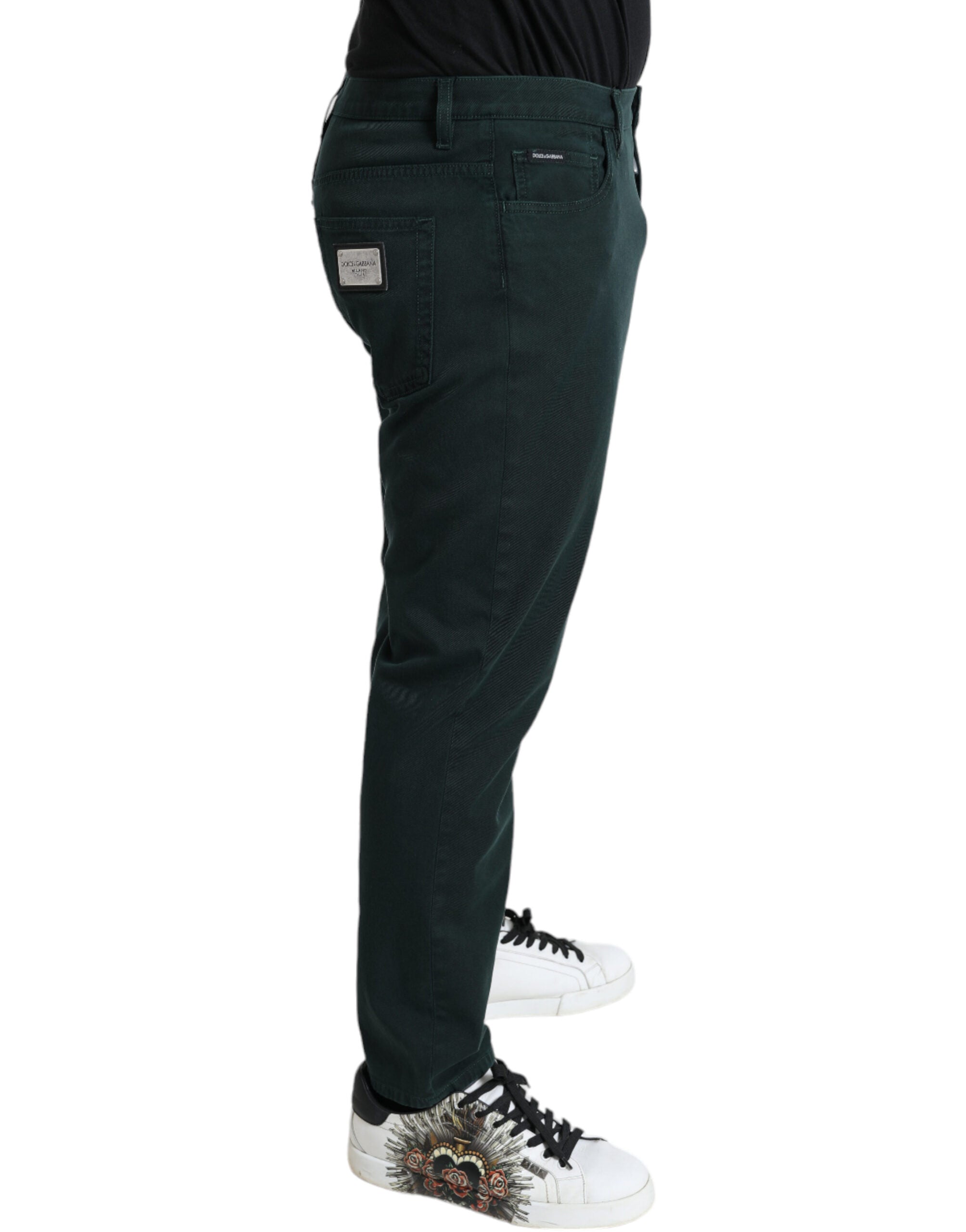 Dolce & Gabbana Elegantes Jeans Verdes de Algodón Ajustados