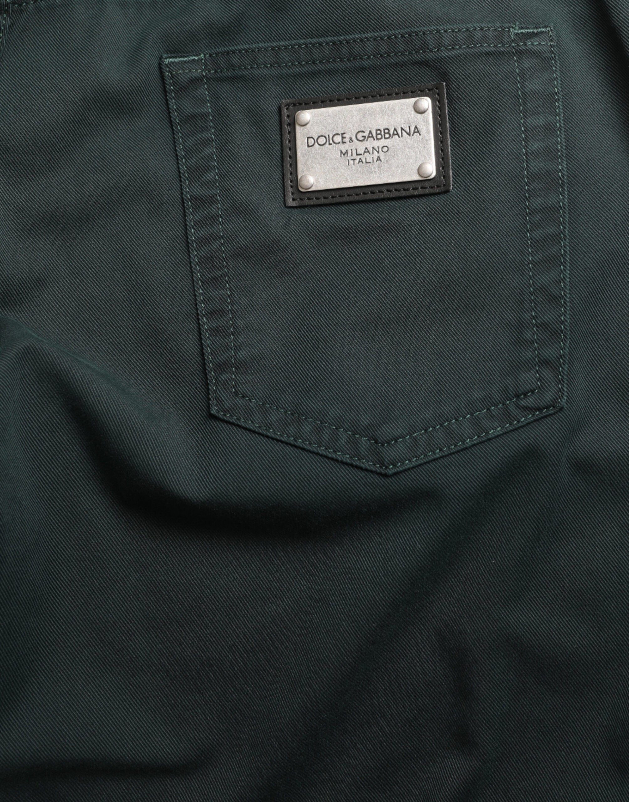 Dolce & Gabbana Elegantes Jeans Verdes de Algodón Ajustados