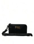 Dolce & Gabbana Elegant Black Nylon Leather Pouch with Silver Details