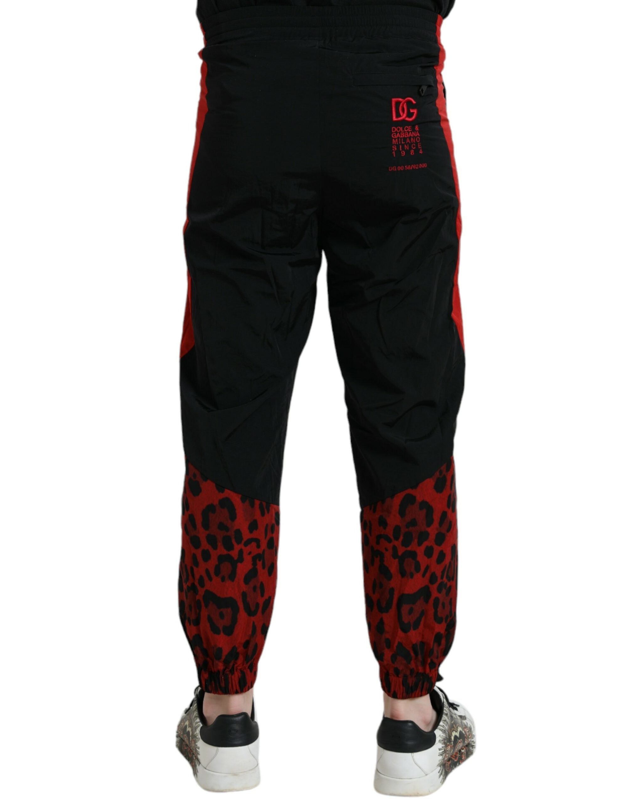 Pantalones jogger Dolce & Gabbana de nailon con estampado de leopardo negro y rojo