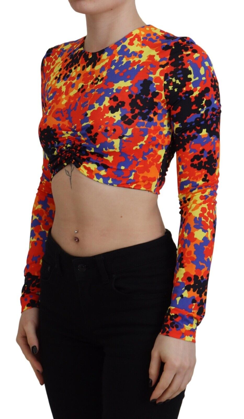 Dsquared² Blusa Crop de Manga Larga con Tirantes Finos y Estampado Multicolor