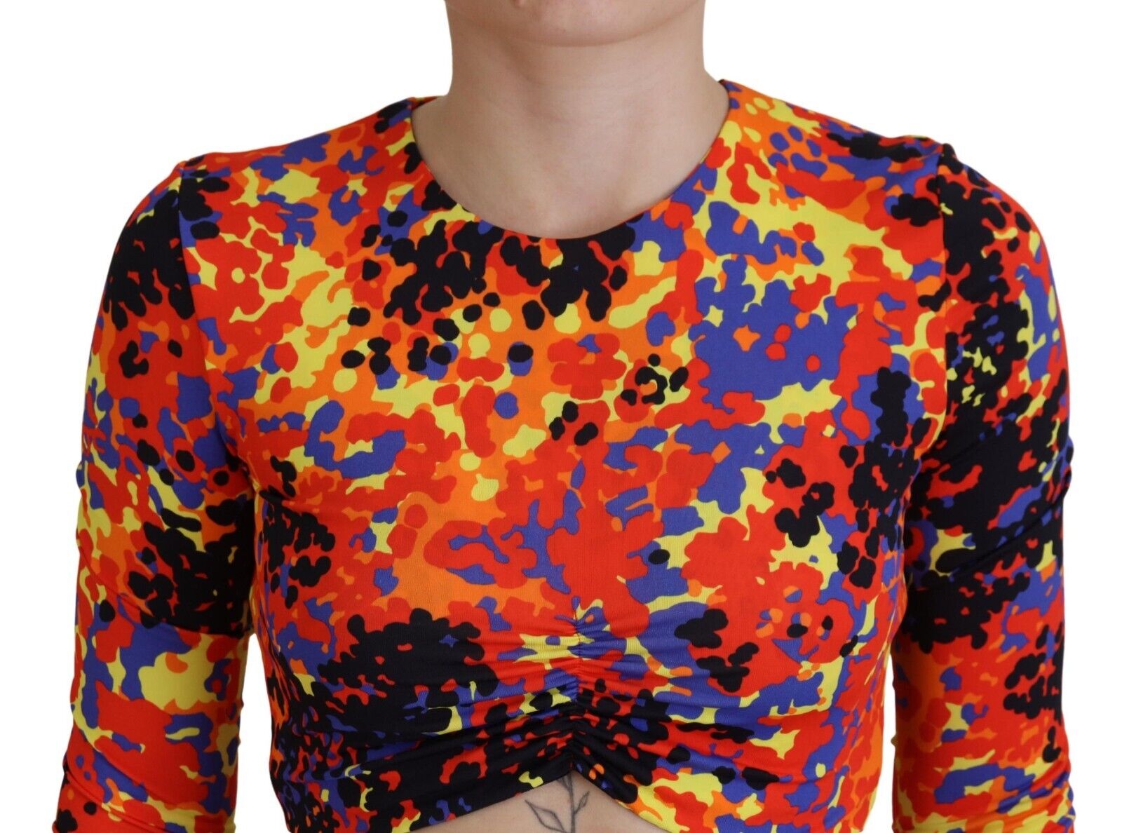 Dsquared² Blusa Crop de Manga Larga con Tirantes Finos y Estampado Multicolor