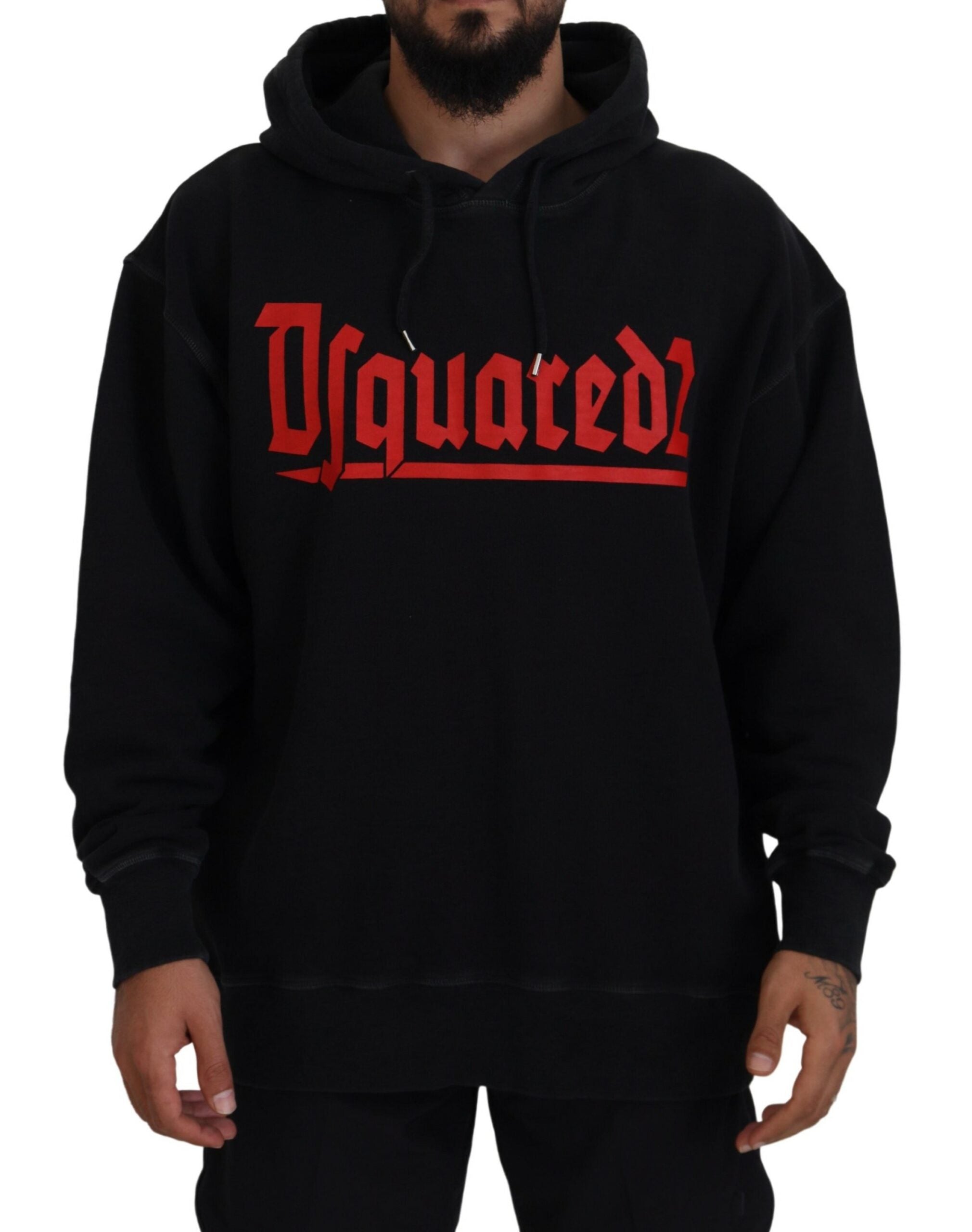 Sudadera Dsquared² Negra de Algodón con Capucha Estampada para Hombre