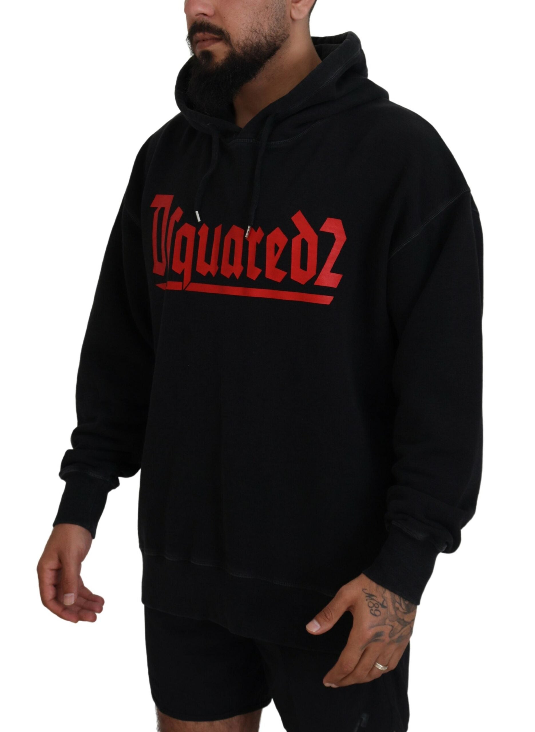 Sudadera Dsquared² Negra de Algodón con Capucha Estampada para Hombre