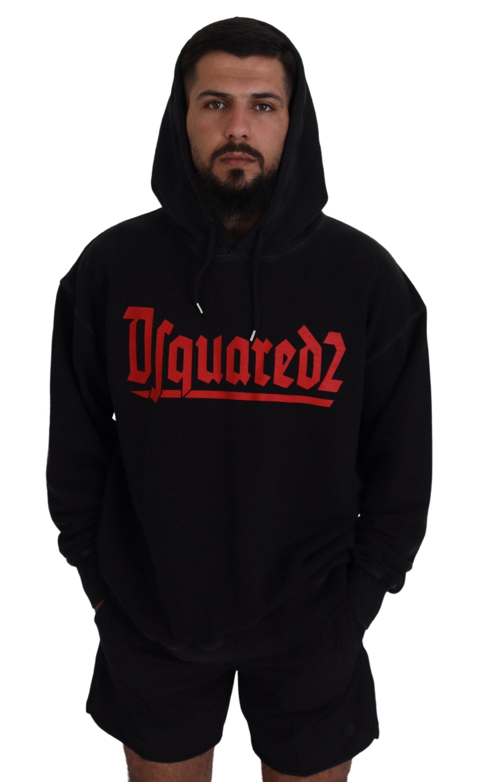 Sudadera Dsquared² Negra de Algodón con Capucha Estampada para Hombre