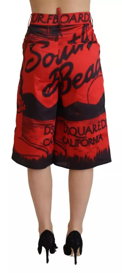 Pantalones cropped de pernera ancha y tiro alto con estampado rojo de Dsquared²
