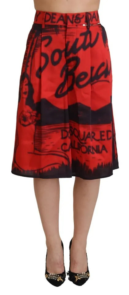 Pantalones cropped de pernera ancha y tiro alto con estampado rojo de Dsquared²