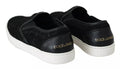 Zapatillas planas sin cordones de cuero negro con encaje y logo Dolce & Gabbana