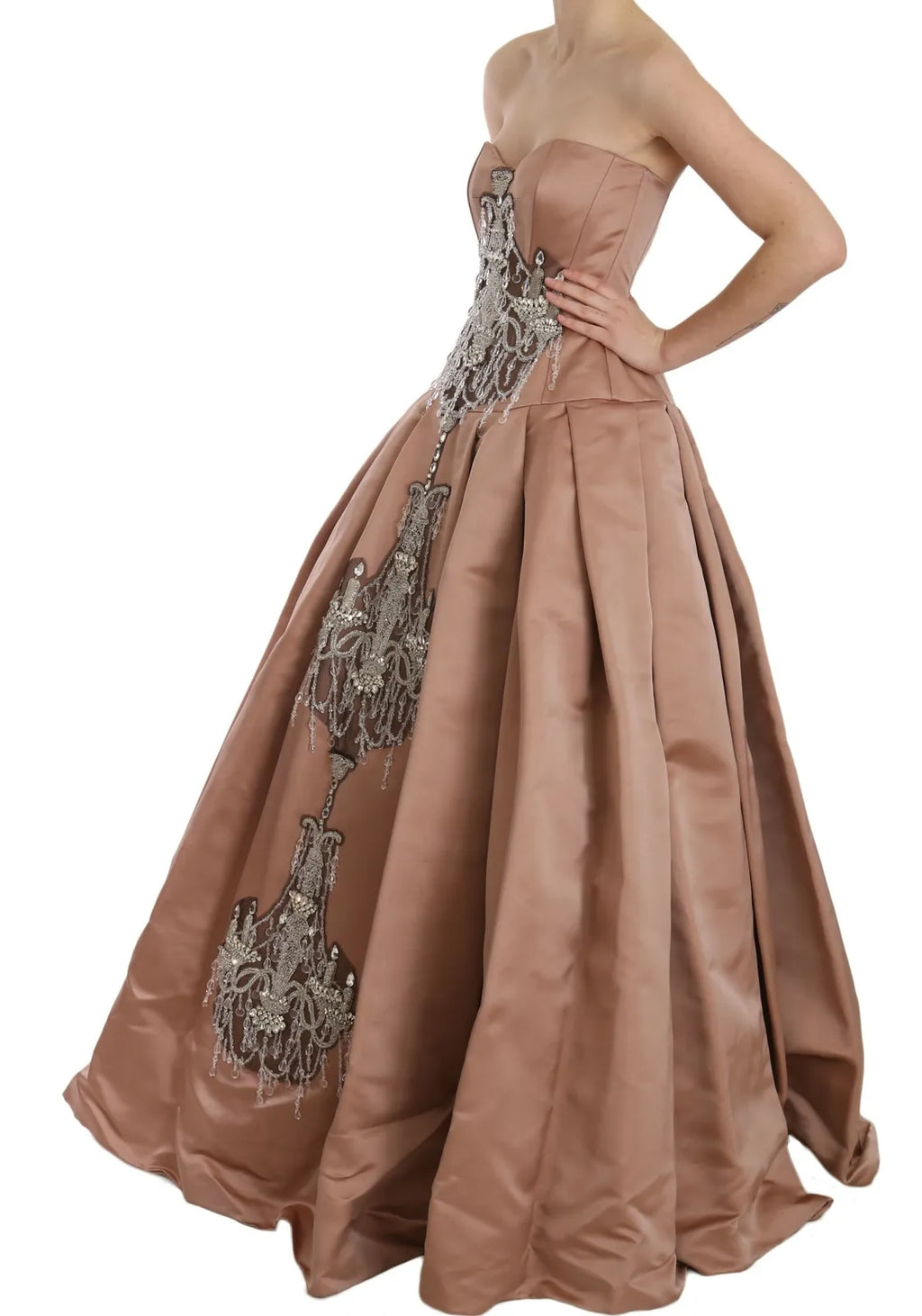 Vestido de fiesta Dolce & Gabbana de seda rosa con candelabro de cristal