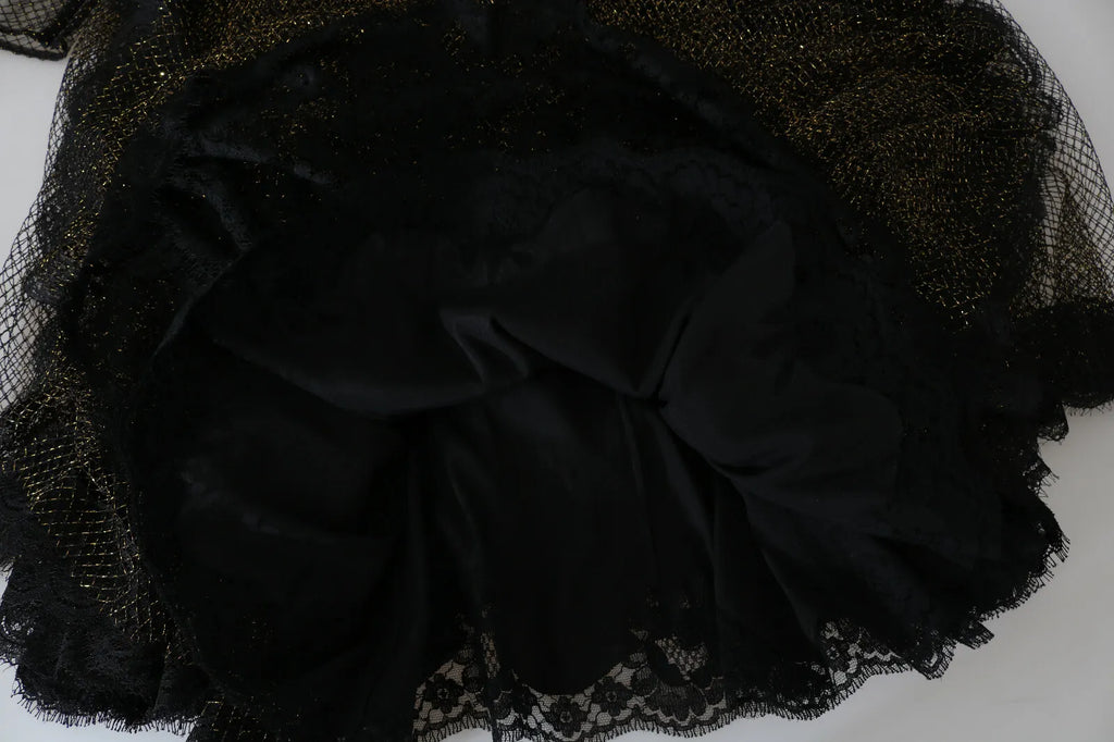 Dolce & Gabbana Vestido acampanado negro con corazón de cristal dorado
