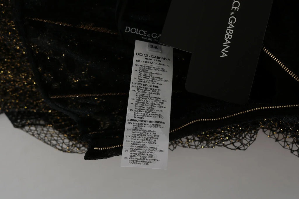 Dolce & Gabbana Vestido acampanado negro con corazón de cristal dorado