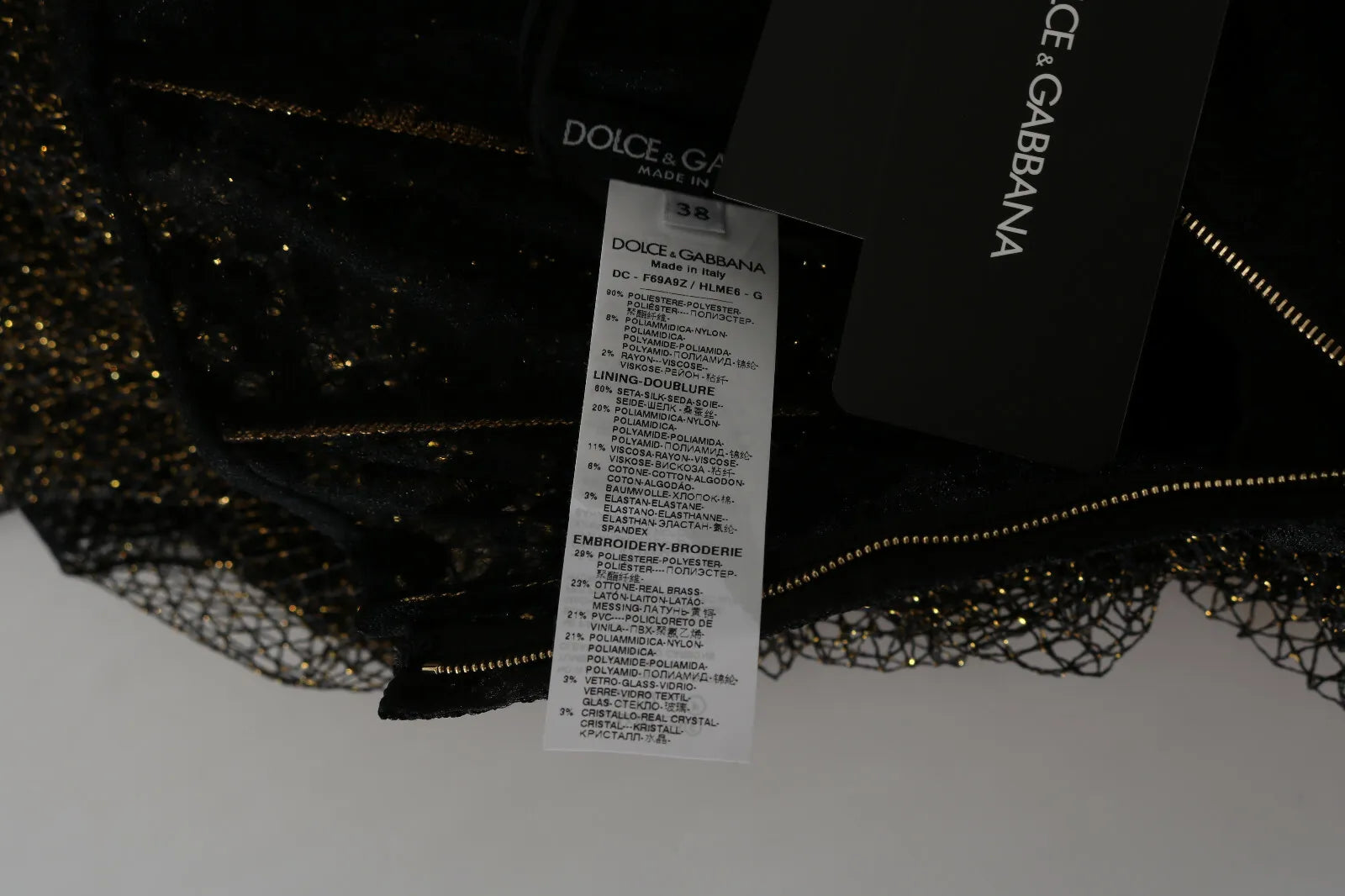 Dolce & Gabbana Vestido acampanado negro con corazón de cristal dorado