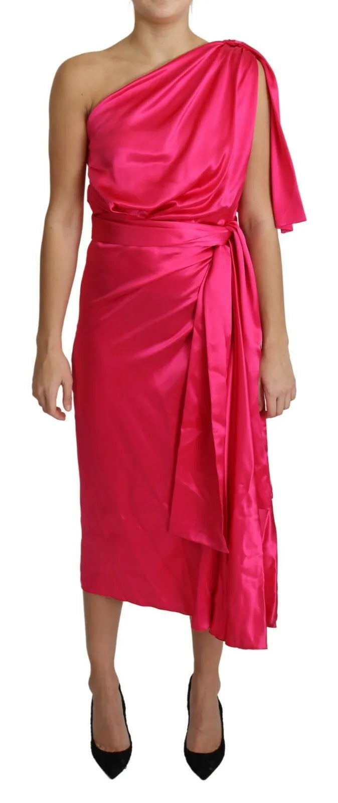 Vestido midi Dolce & Gabbana fucsia entallado asimétrico de un solo hombro