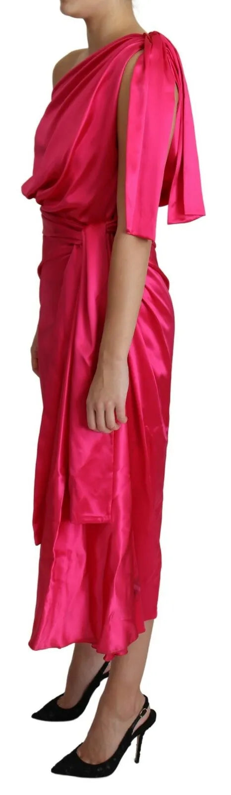 Vestido midi Dolce & Gabbana fucsia entallado asimétrico de un solo hombro