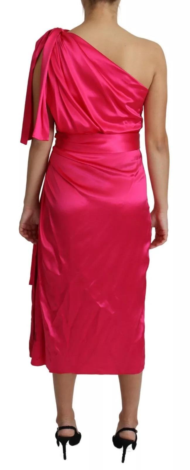 Vestido midi Dolce & Gabbana fucsia entallado asimétrico de un solo hombro