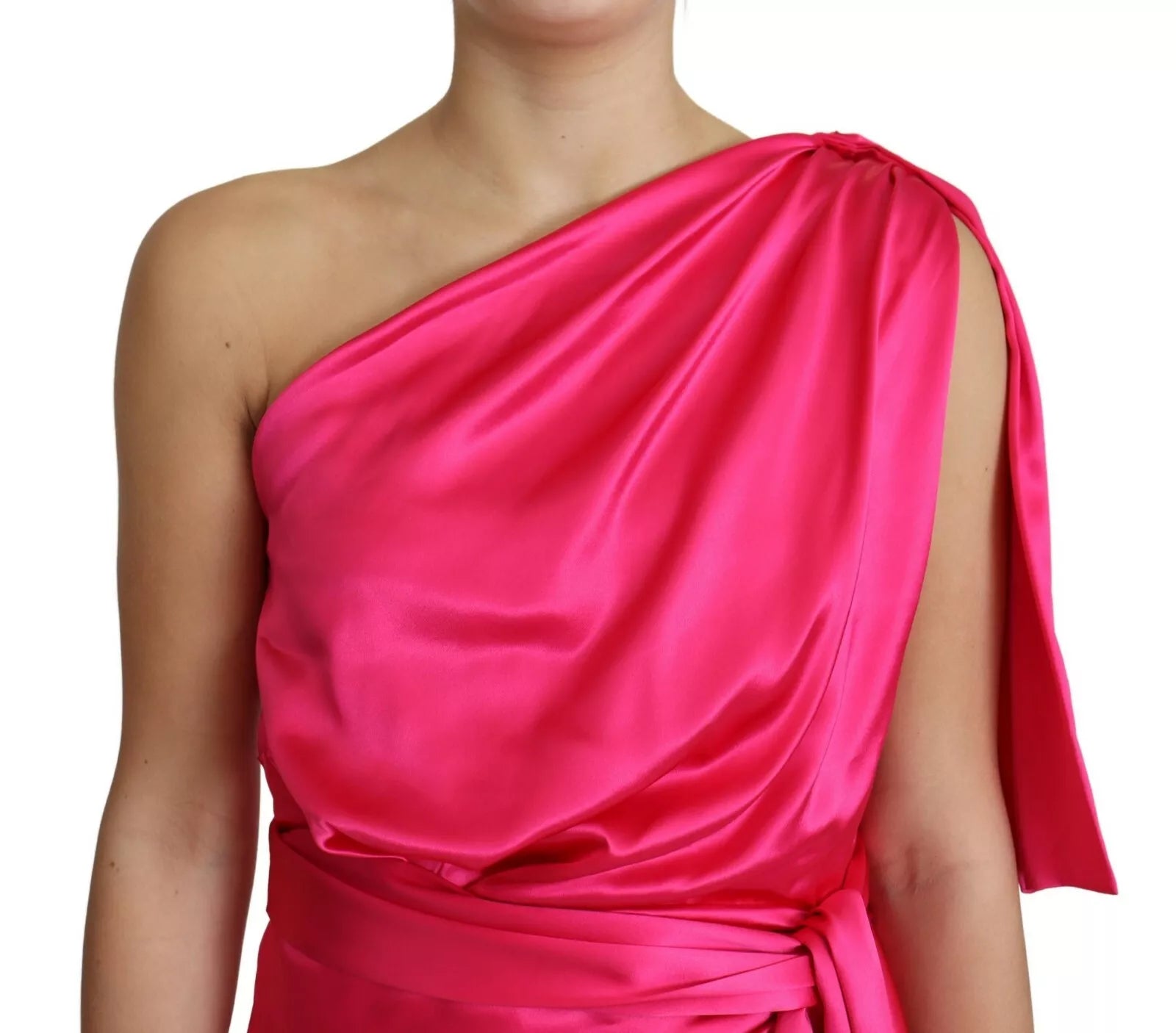 Vestido midi Dolce & Gabbana fucsia entallado asimétrico de un solo hombro